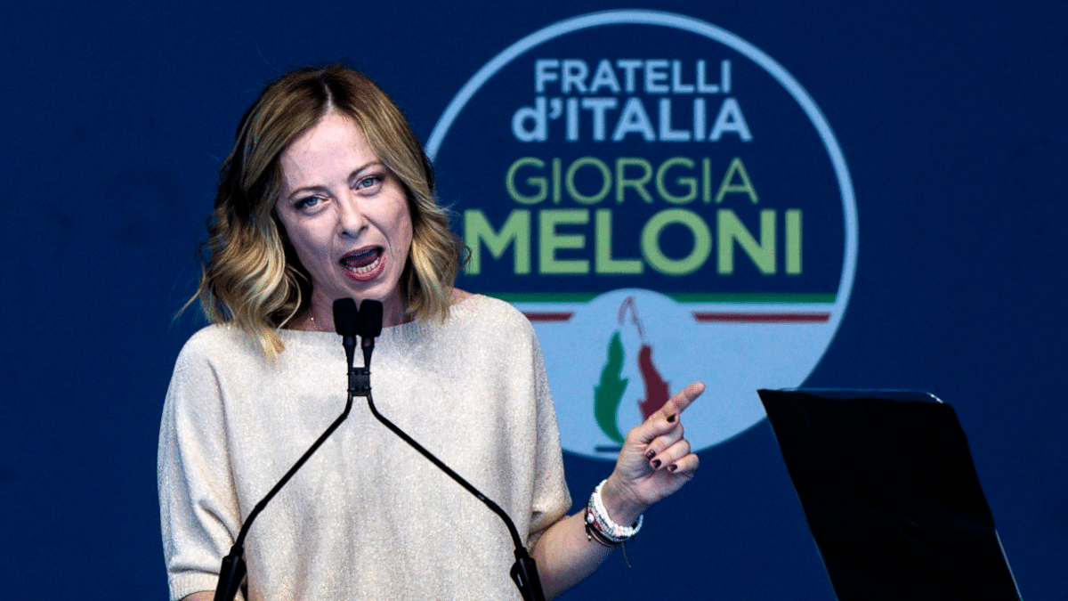 Giorgia Meloni, en el mitin de final de campaña de las europeas en Roma.