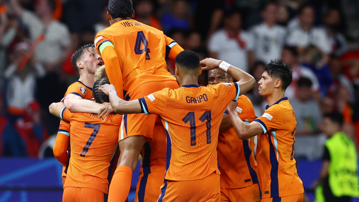 Los futbolistas de Países Bajos celebran uno de los goles a Turquía
