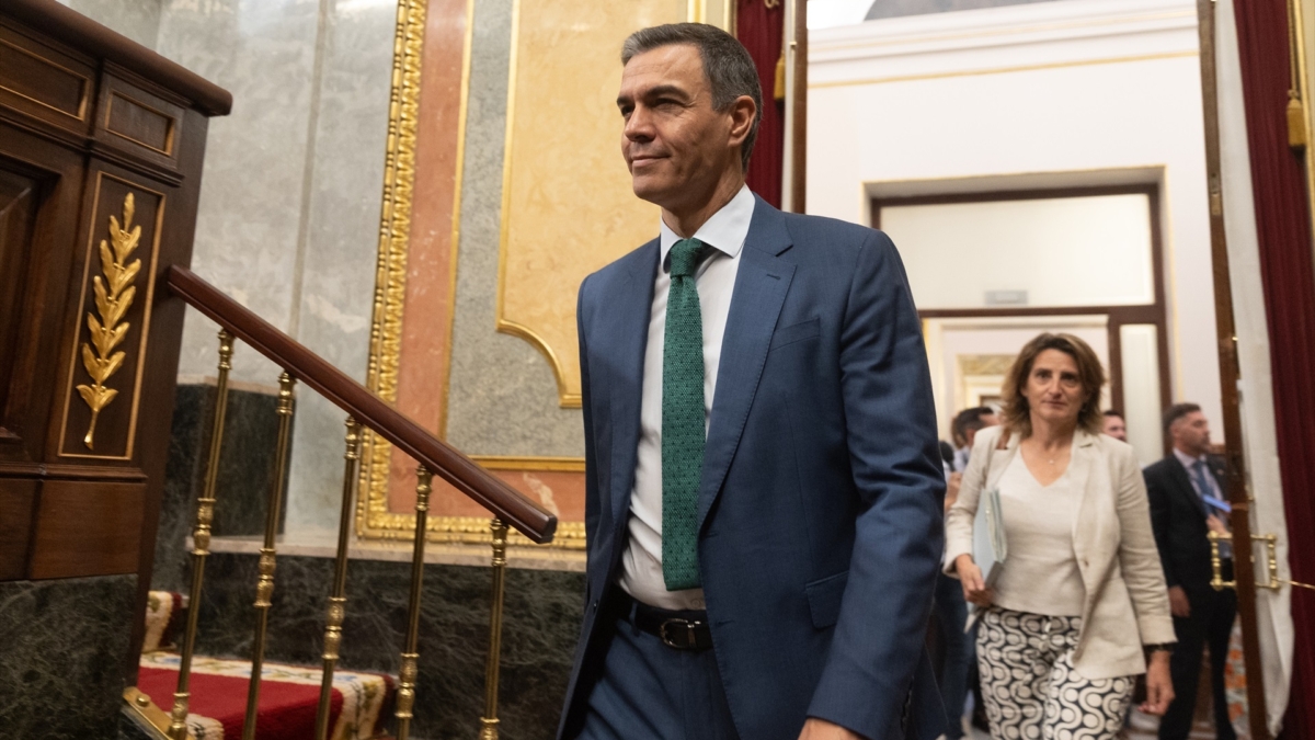 El presidente del Gobierno, Pedro Sánchez, llega a una sesión de control al Gobierno en el Congreso de los Diputados.