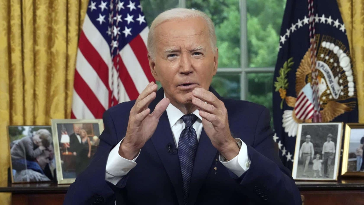 El presidente de Estados Unidos, Joe Biden, se dirige a la nación desde el Despacho Oval de la Casa Blanca, en Washington.