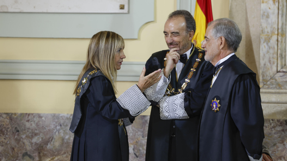 La Presidenta del CGPJ, Isabel Perelló, este jueves en el Tribunal Supremo, donde el rey preside el acto de apertura del año judicial