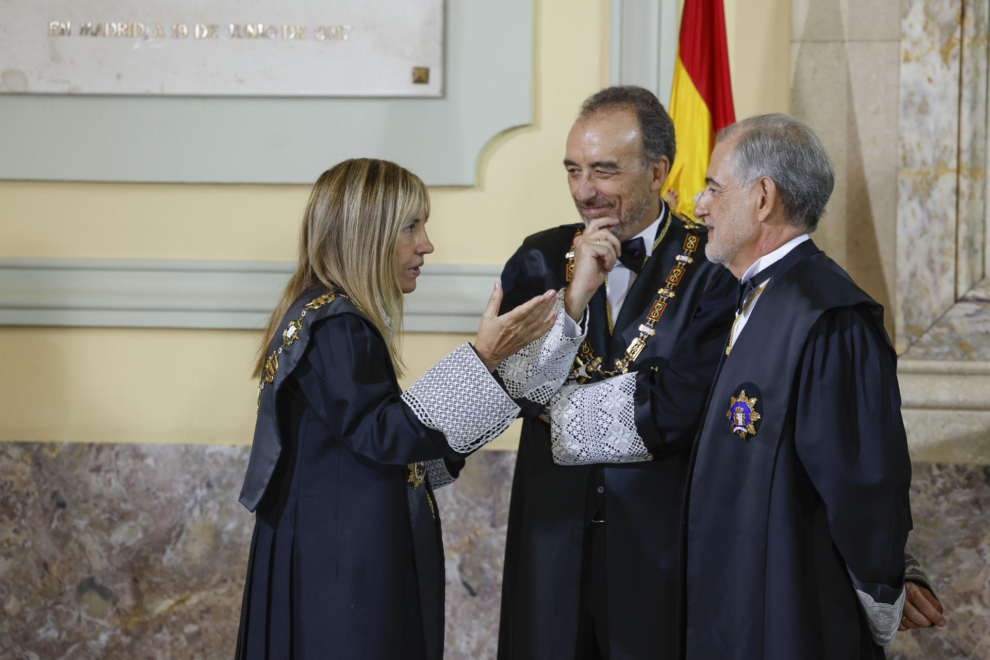 La Presidenta del CGPJ, Isabel Perelló, este jueves en el Tribunal Supremo, donde el rey preside el acto de apertura del año judicial