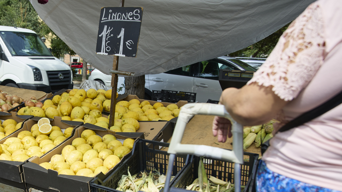 Limones en un puesto de frutas y verduras en España