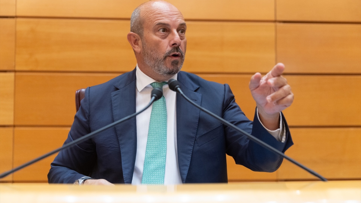 El presidente del Senado, Pedro Rollán, durante la comparecencia de Montero en el Senado, este miércoles