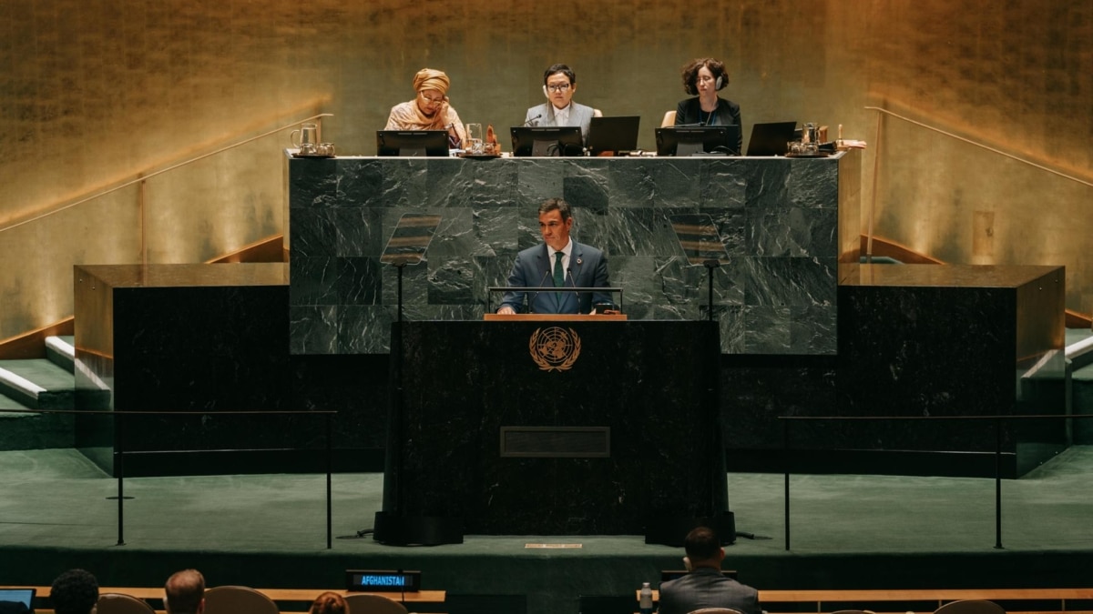 El presidente del Gobierno, Pedro Sánchez, interviene ante la Asamblea General de la ONU en Nueva York, EEUU.