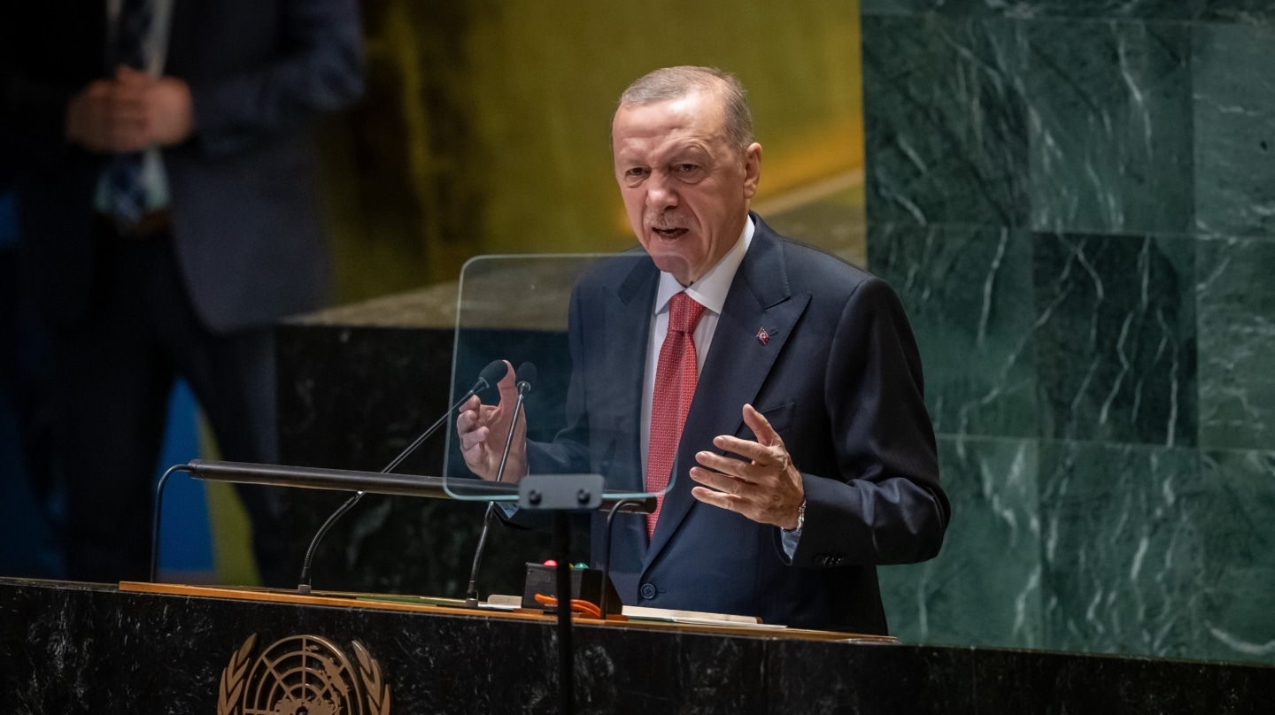 El presidente turco Recep Tayyip Erdogan pronuncia un discurso en la apertura del 79º Debate General de la Asamblea General de la ONU