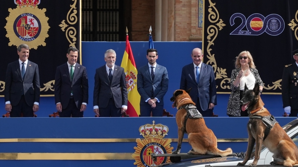 El ministro del Interior, Fernando Grande-Marlaska preside el desfile, a 2 de octubre de 2024, en Sevilla, Andalucía .