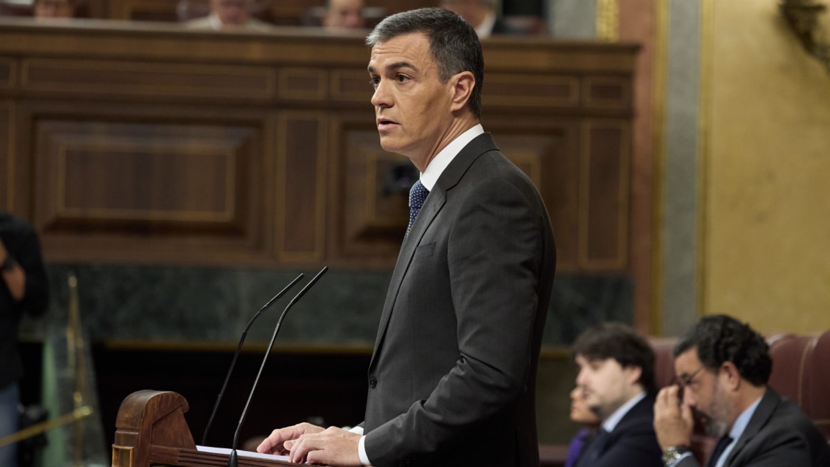 El presidente del Gobierno, Pedro Sánchez, interviene durante una sesión de control al Gobierno, en el Congreso de los Diputados, a 9 de octubre de 2024, en Madrid (España). Durante la sesión de control, el presidente del Gobierno ha hablado sobre la política migratoria del Ejecutivo y además, algunos grupos parlamentarios como el Partido Popular le han pedido que retire la ley sobre intercambio europeo de antecedentes penales que influye en la condena de los presos de ETA. Jesús Hellín / Europa Press 09/10/2024