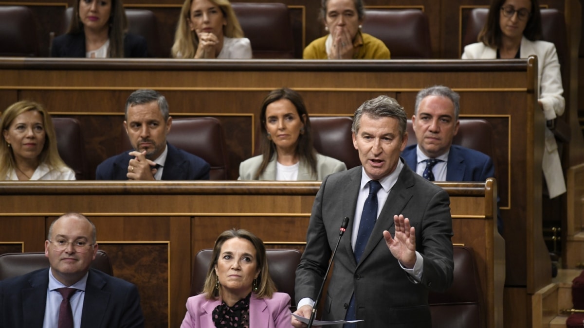 El presidente del PP, Alberto Núñez Feijóo, interviene durante una sesión de control al Gobierno, en el Congreso de los Diputados, a 16 de octubre de 2024, en Madrid (España). El PP y Vox preguntan sobre el 'caso Koldo' y otras causas de corrupción al Gobierno para examinar su actuación contra la "corrupción" después del último informe de la Unidad Central Operativa (UCO) relativo al 'caso Koldo'. Tras ello, el Pleno del Congreso debate y vota hoy una iniciativa del PP para reprobar al ministro de Transportes y Movilidad Sostenible, por su "incompetencia" al frente del departamento y por su "incapacidad para solventar el caos ferroviario" en Cercanías, Rodalies y trenes de media y larga distancia. Fernando Sánchez / Europa Press 16 OCTUBRE 2024;SESIÓN DE CONTROL;GOBIERNO;CASO KOLDO 16/10/2024