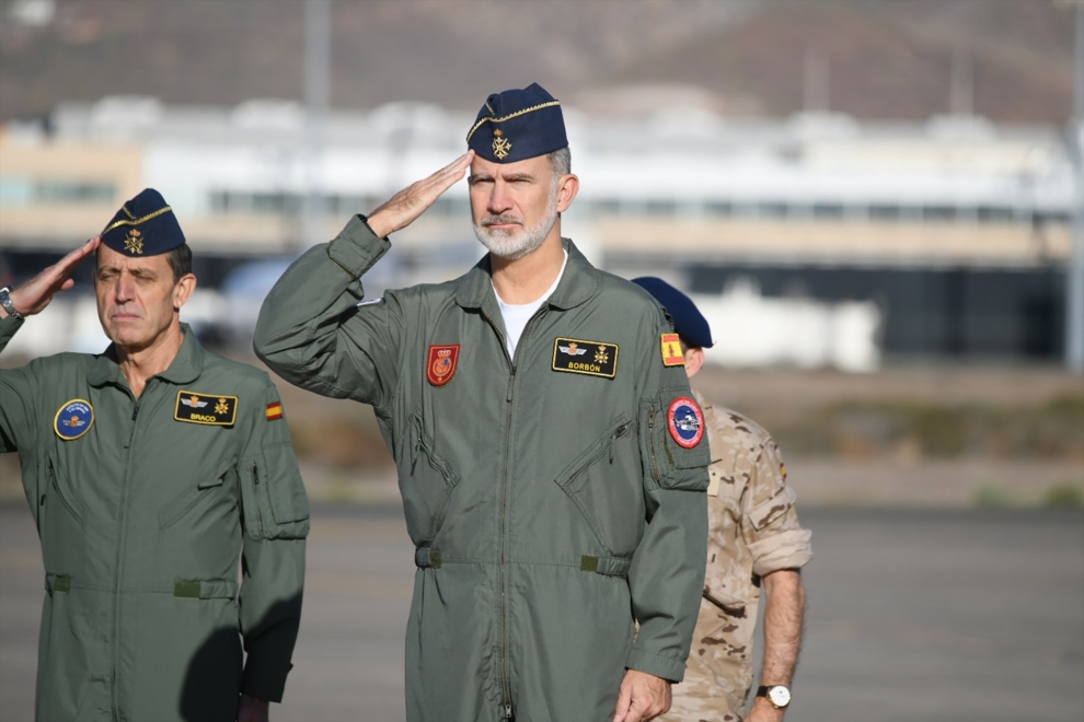 El rey Felipe VI asiste al Ejercicio 'Sirio 2024', organizado por el Ejército del Aire y del Espacio, en la Base Aérea de Gando.