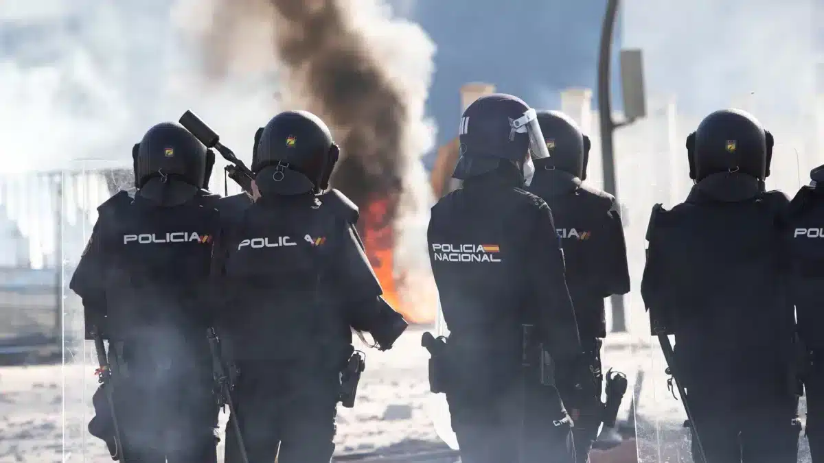 Un grupo de Policías antidisturbios ante una protesta