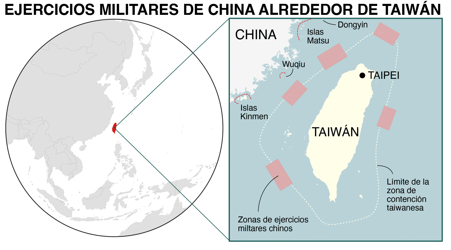 Mapa de las operaciones militares de China alrededor de Taiwán