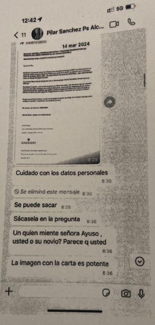 Pantallazo impreso del WhatsApp de Lobato