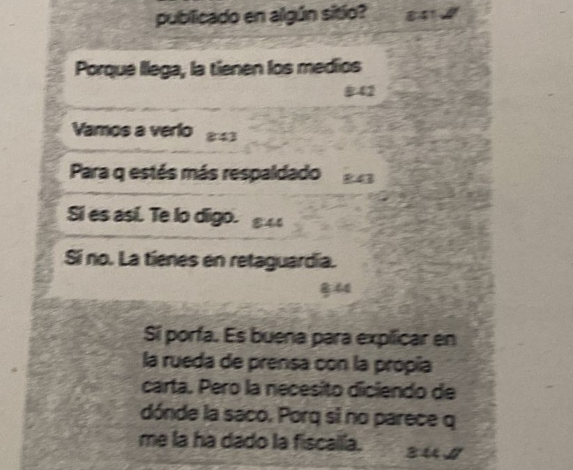 Pantallazo impreso del WhatsApp de Lobato