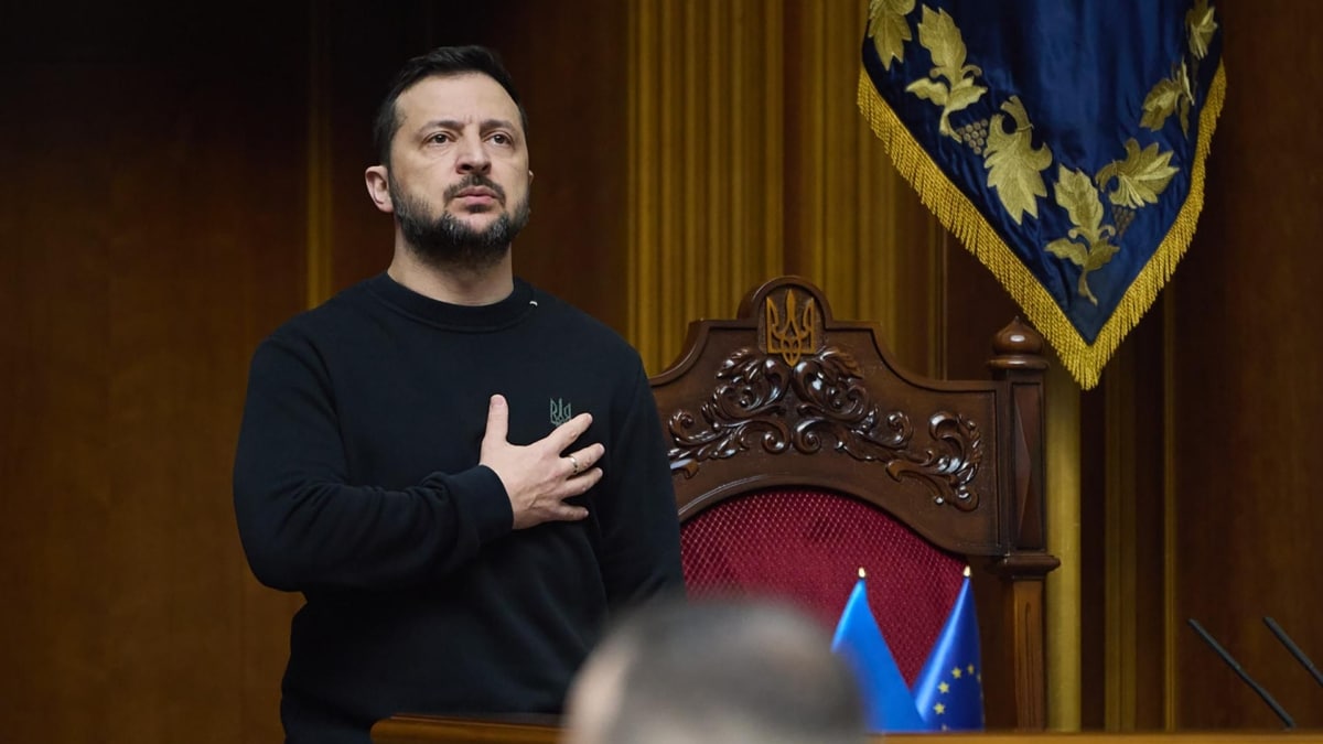 Zelenski hoy en el parlamento ucraniano.