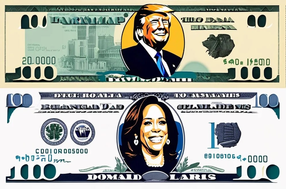 dólares Trump Kamala