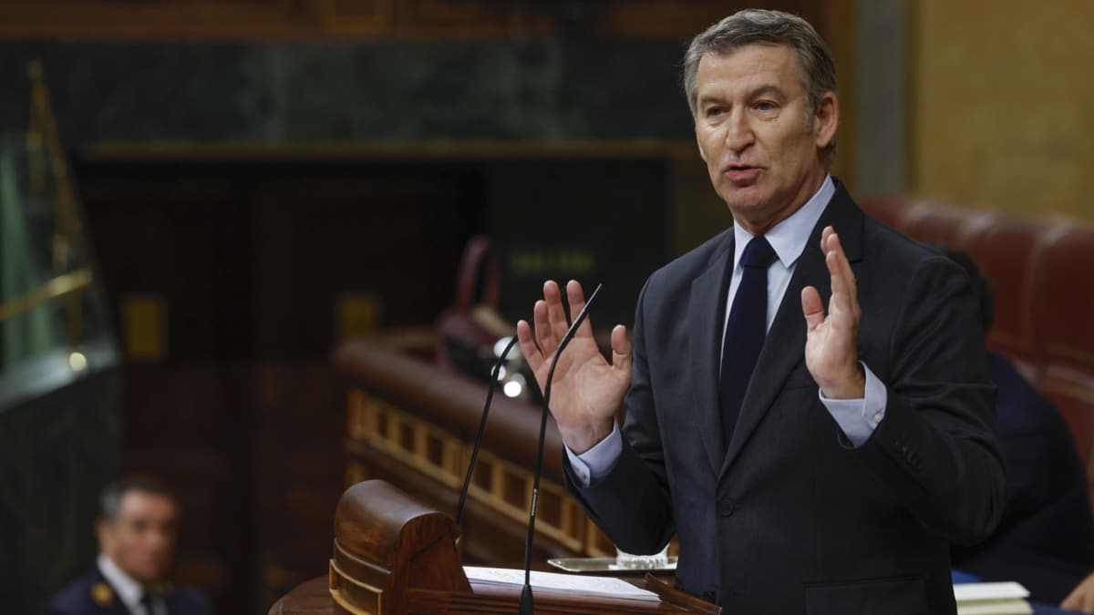 Alberto Núñez Feijóo, durante su intervención tras la comparecencia del presidente del Gobierno, Pedro Sánchez, este miércoles ante el pleno del Congreso para informar de la gestión de la DANA.