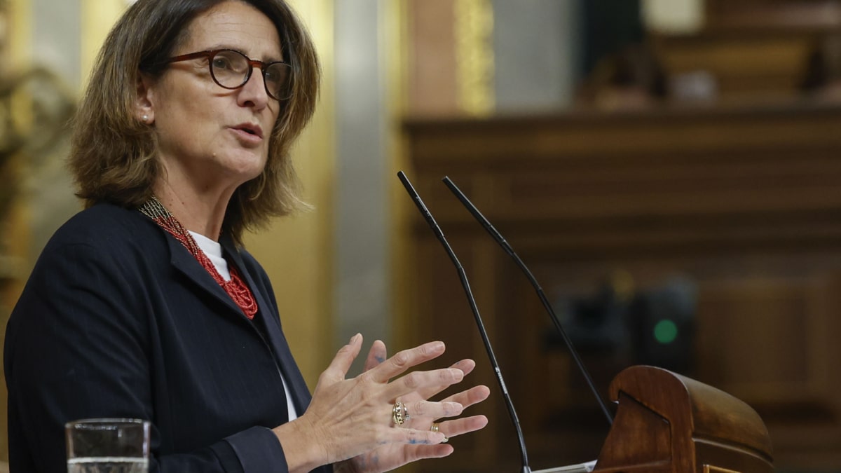 La vicepresidenta tercera del Gobierno, Teresa Ribera, durante su replica tras las intervenciones este miércoles en el Congreso