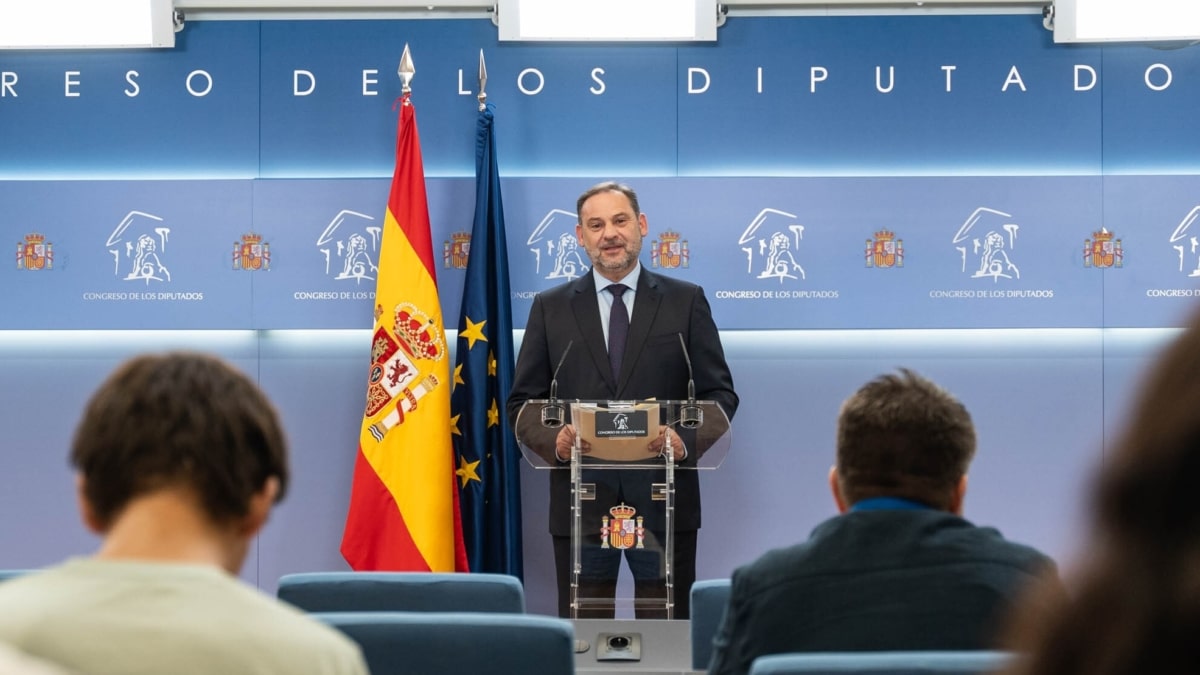 El diputado del Grupo Mixto José Luis Ábalos, durante una rueda de prensa, en el Congreso de los Diputados