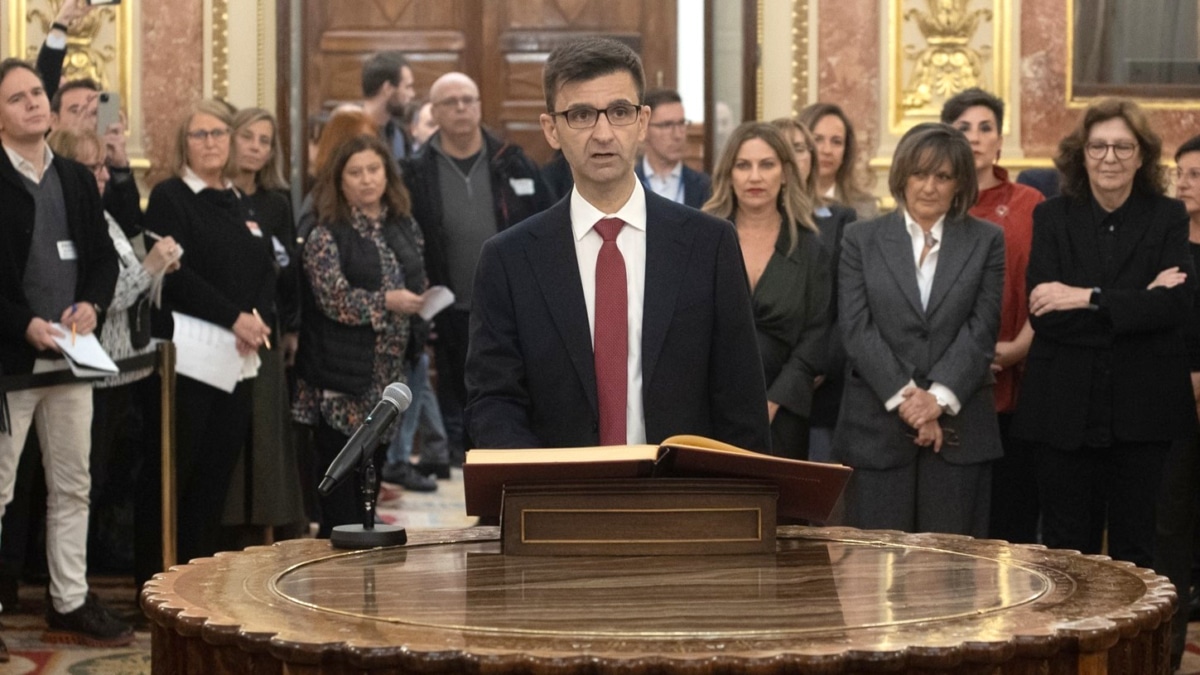 José Pablo López, este lunes en el Congreso durante su toma de posesión como presidente de la Corporación RTVE.