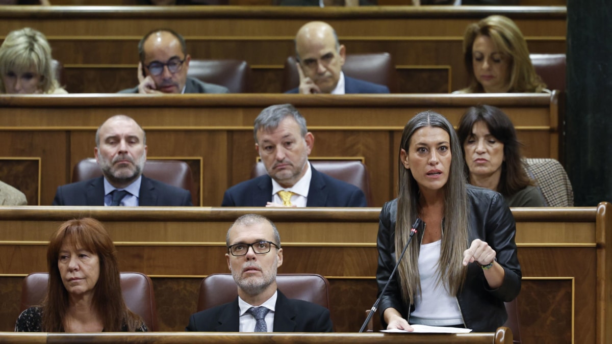 La portavoz de Junts, Míriam Nogueras, durante su intervención en la sesión de control al Gobierno que se celebra este miércoles en el Congreso