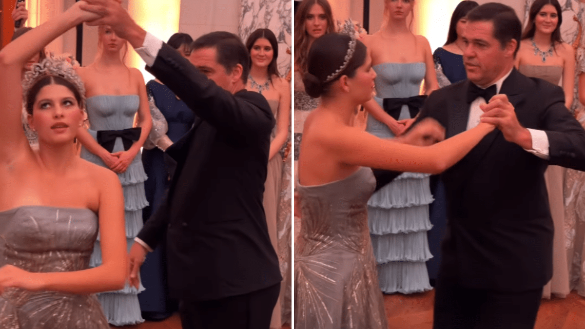 Luis Alfonso de Borbón y su hija Eugenia en el Baile de Debutantes de París.