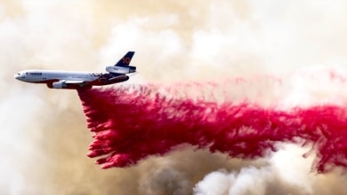 Para qué sirve el polvo rojo que arrojan los aviones en los incendios en Los Ángeles