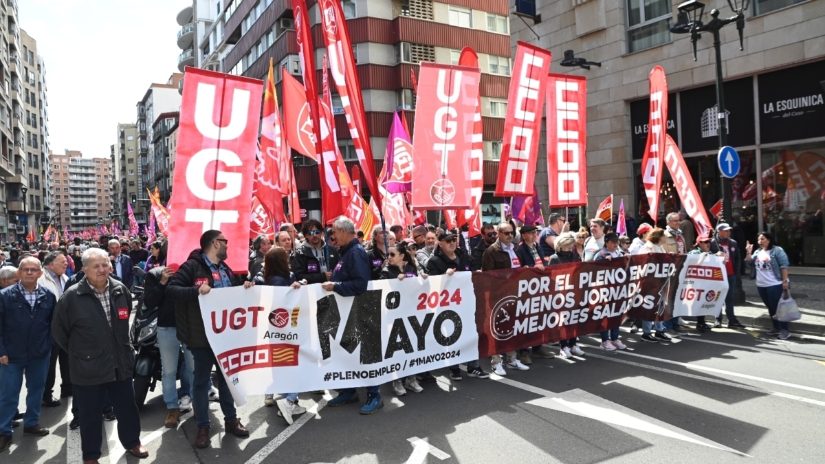 Manifestación de UGT y CCOO el pasado 1 de mayo en Zaragoza.