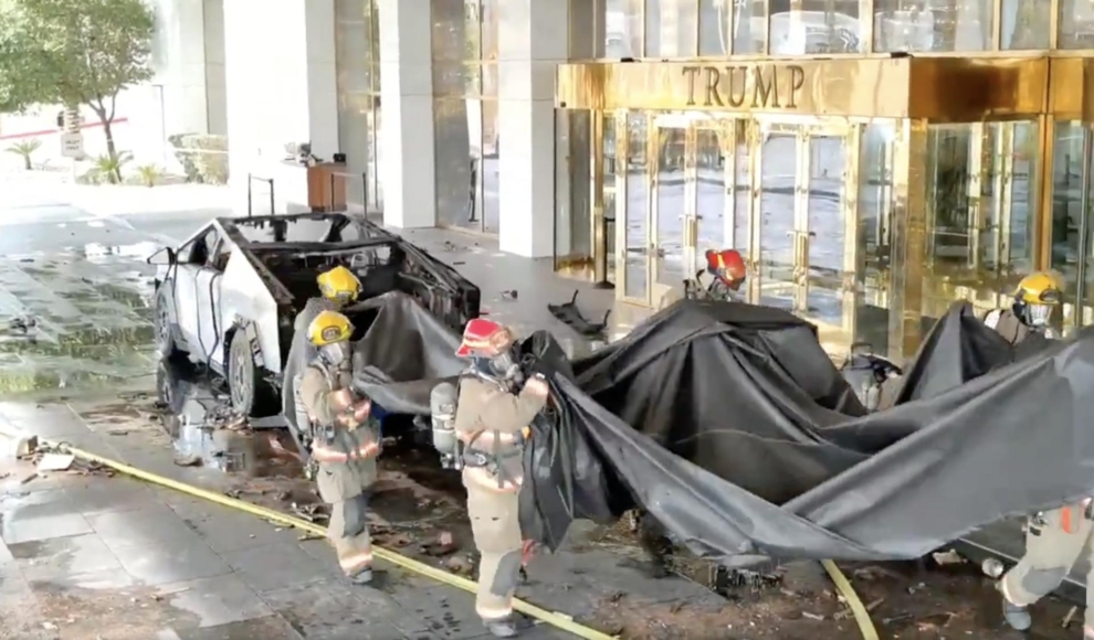 El vehículo Cybertruck (Tesla) que explotó a las puertas de un Trump Hotel en Las Vegas, Nevada, en Año Nuevo.