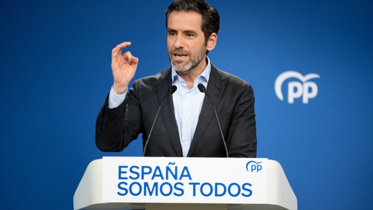 El vicesecretario de Cultura y portavoz nacional del PP, Borja Sémper, en una rueda de prensa desde Génova, éste martes