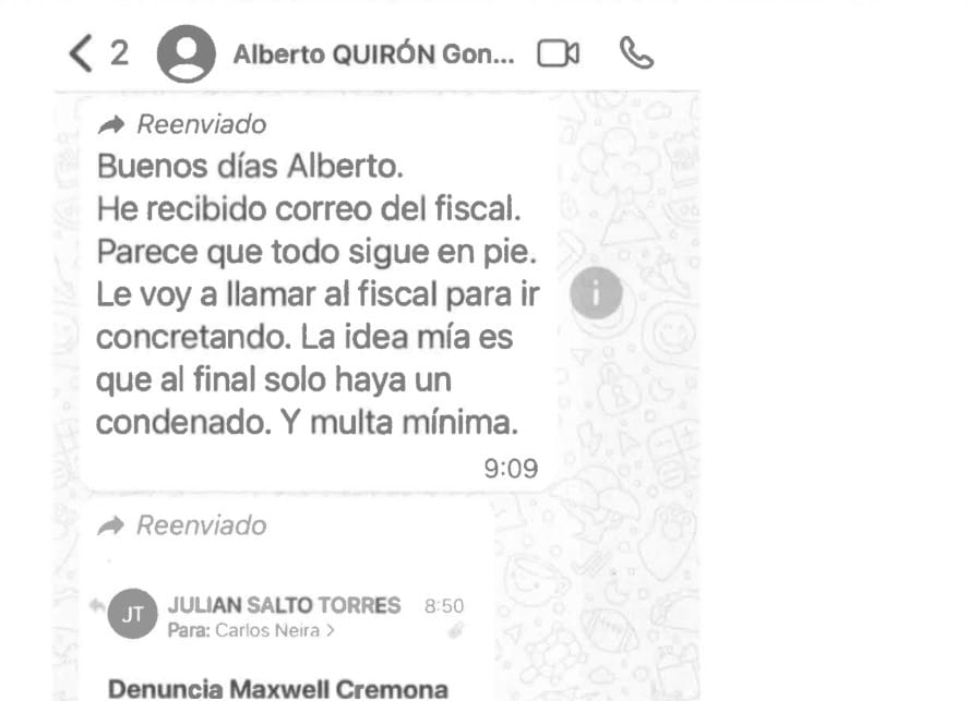 Whatsapp que Aberto González Amador envió a Miguel Ángel Rodríguez sobre su procedimiento