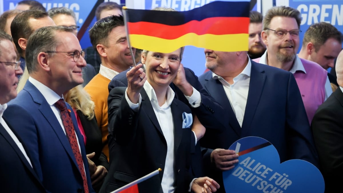 Alice Weidel, candidata de AfD a la cancillería, en la celebración en Berlín.