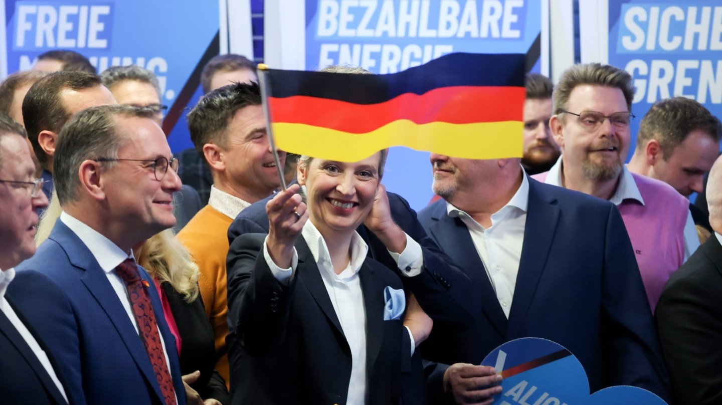 Alice Weidel, candidata de AfD a la cancillería, en la celebración en Berlín.