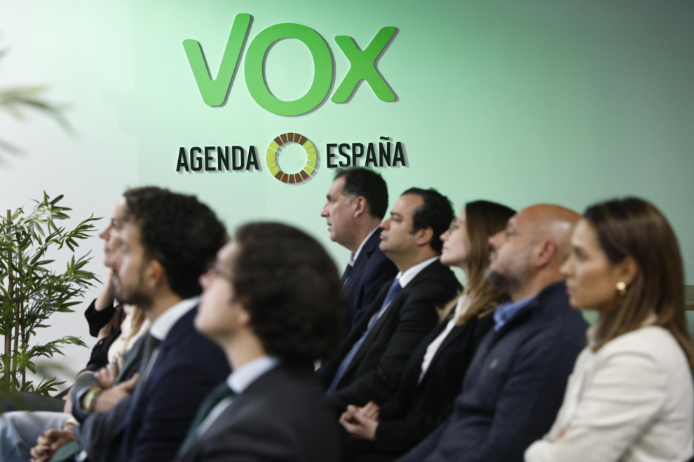 Los nuevos portavoces sectoriales de Vox, durante la rueda de prensa del partido, este lunes