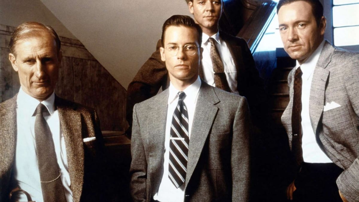 Elenco protagonista de la película 'L.A. Confidential', donde compartieron plano Guy Pearce y Kevin Spacey