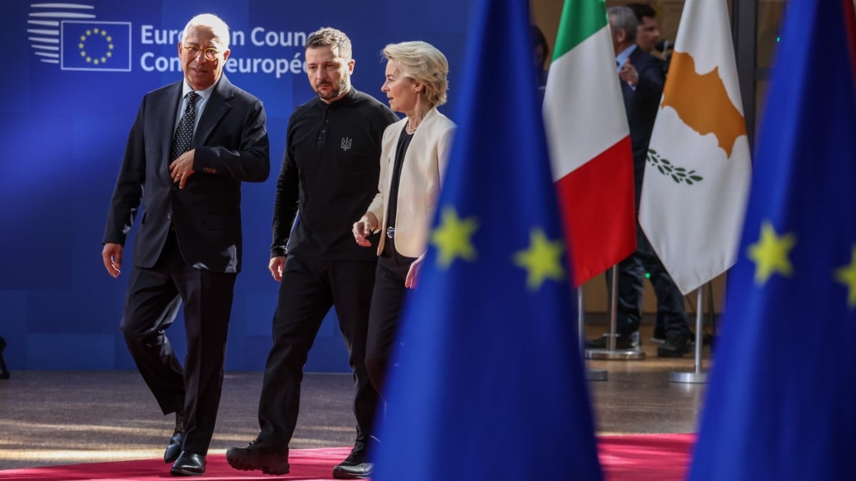 António Costa, Volodimir Zelenski y Ursula Von der Leyen, en Bruselas