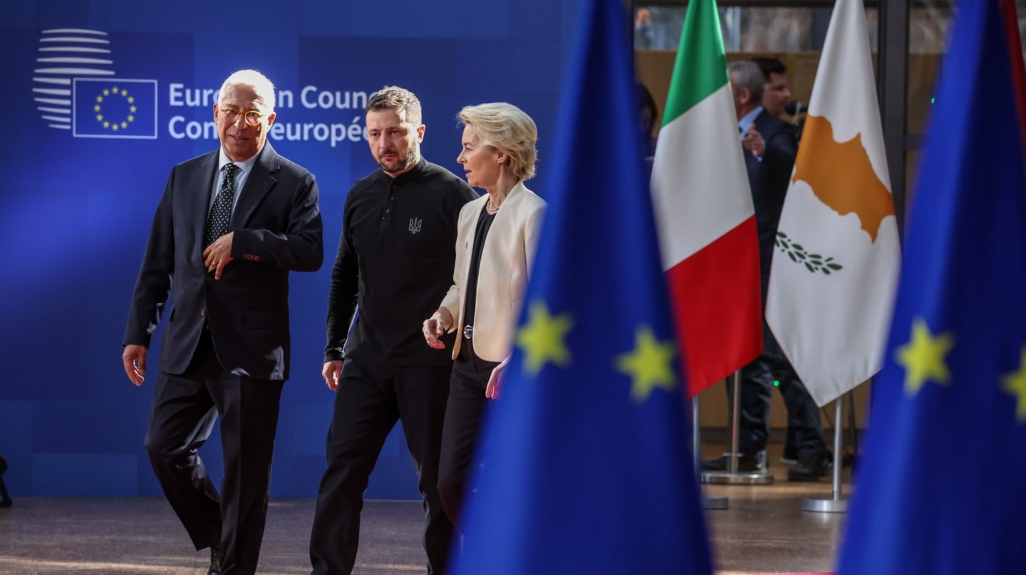 António Costa, Volodimir Zelenski y Ursula Von der Leyen, en Bruselas