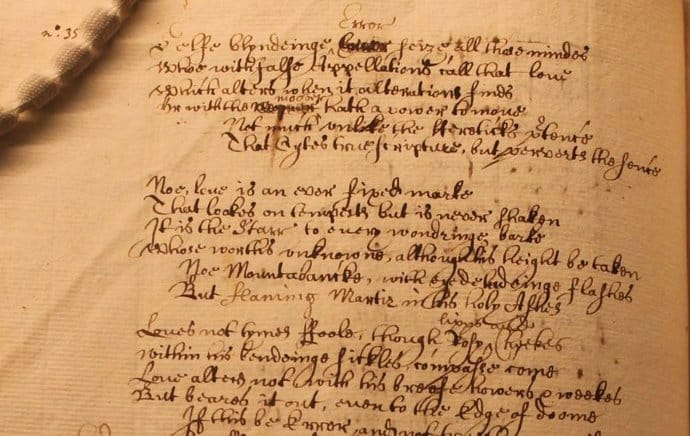 'Soneto 116' de Shakespeare, copia manuscrita rara entre los papeles de Elias Ashmole